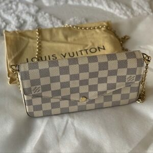 BEAUTIFUL💕 Louis Vuitton FELICIE Pochette Damier AZUR Gold Chain Crossbody